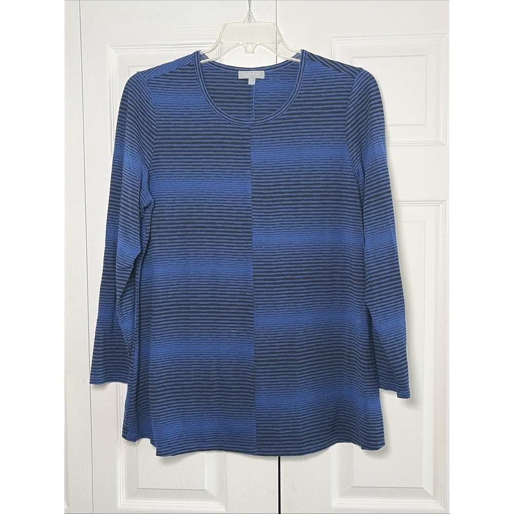 Habitat Striped Textured Knit Tunic Womens Size L Blue Black Travel Comfort Chic